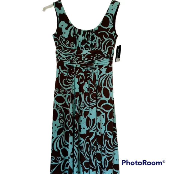Jessica Howard Dresses | Jessica Howard Aqua Blue & Brown Floral Print Dress Nwt/New Sz 6p Sleeveless | Color: Blue/Brown | Size: 6p | Jelmcm's Closet